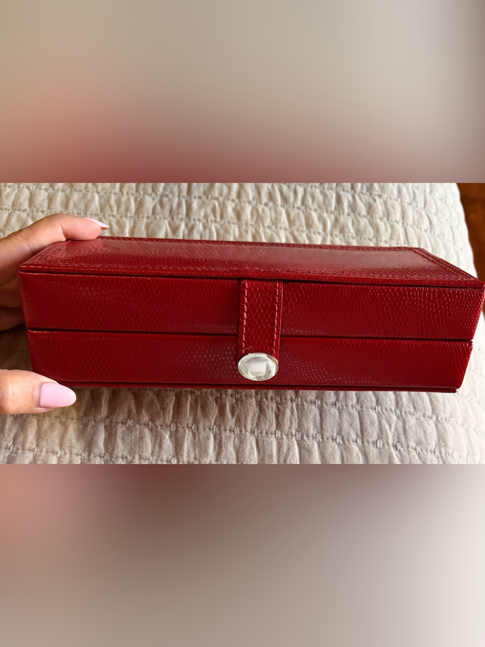 Red Textured Travel Jewelry Case with 2 Removable Zippered Pouches
